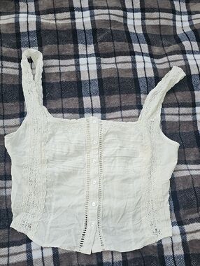 Free People Cream Lace-Trim Button-Front Camisole
